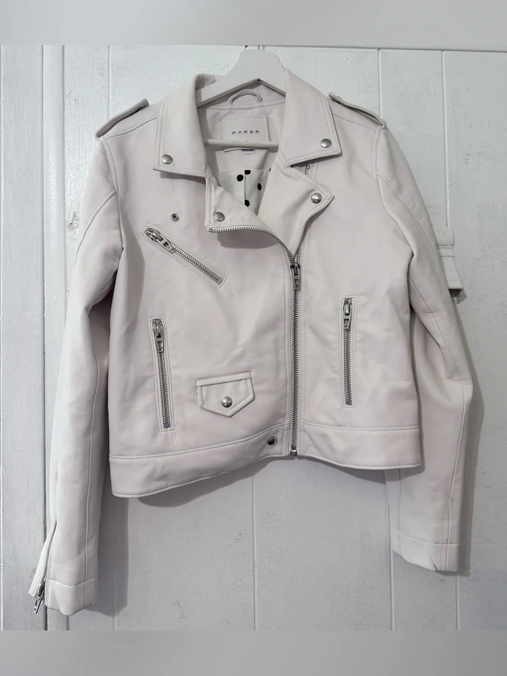 Blank NYC Light Pink Leather Moto Jacket with Silver Hardware